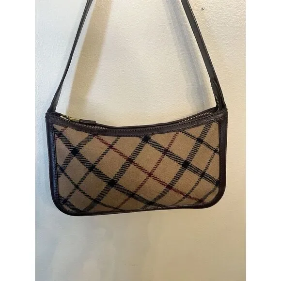 Vintage Brooks Brothers‎ Plaid Italian Leather Small Handbag Purse